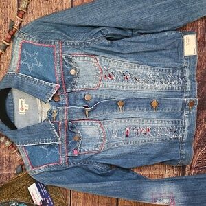 COPY - HANDMADE🎄UPCYCLED ☆ONE KIND DENIM co. "WINTER WISHES 2023" JEAN JACKET~